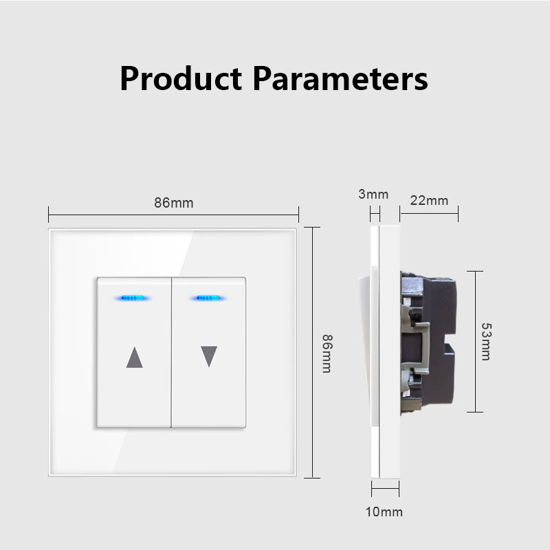 AnjieloSmart European standard 86-type electric curtain switch with LED indicator light, wall-mounted automatic reset electric lifting roller blind switch.