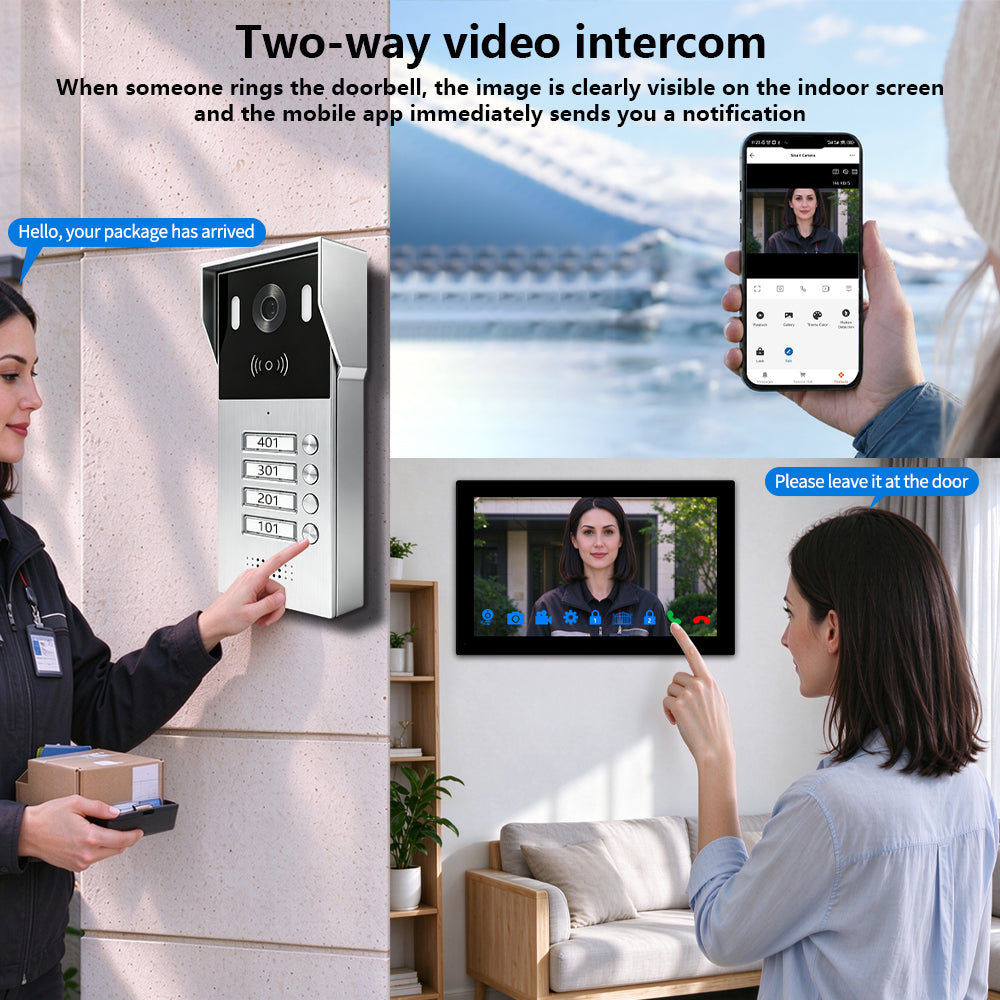 Anjielo Smart 2-Wire Multi-Tenant Video Intercom System Tuya APP Remote Unlock Wired Video Door Phone for Apartment Townhouse