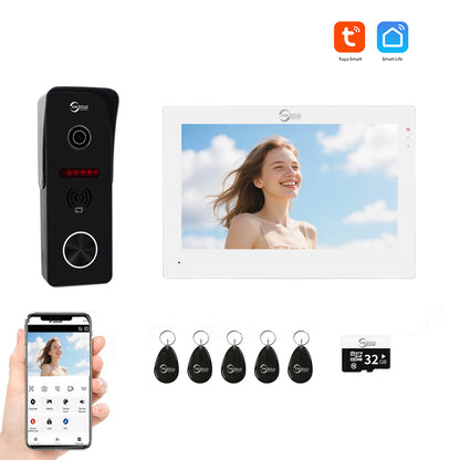 AnjieloSmart 7 Inch Monitor Wifi Smart Home Video Doorbe kit Intercom System with 1080p Monitor Rainproof Doorbell Camera