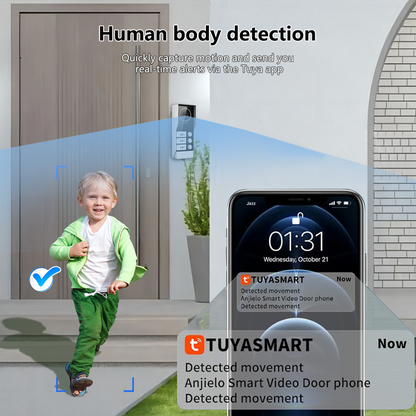 AnjieloSmart Tuya Smart 2-Wire Video Intercom System 7" HD Touch Screen for 2-4 Families