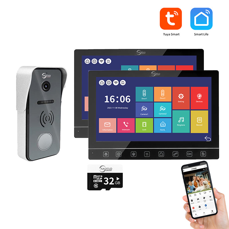 AnjieloSmart 7 Inch Touch Monitor Video Intercom System With Night Vision Motion Detection Doorbell Camera Video Doorbell System For Home