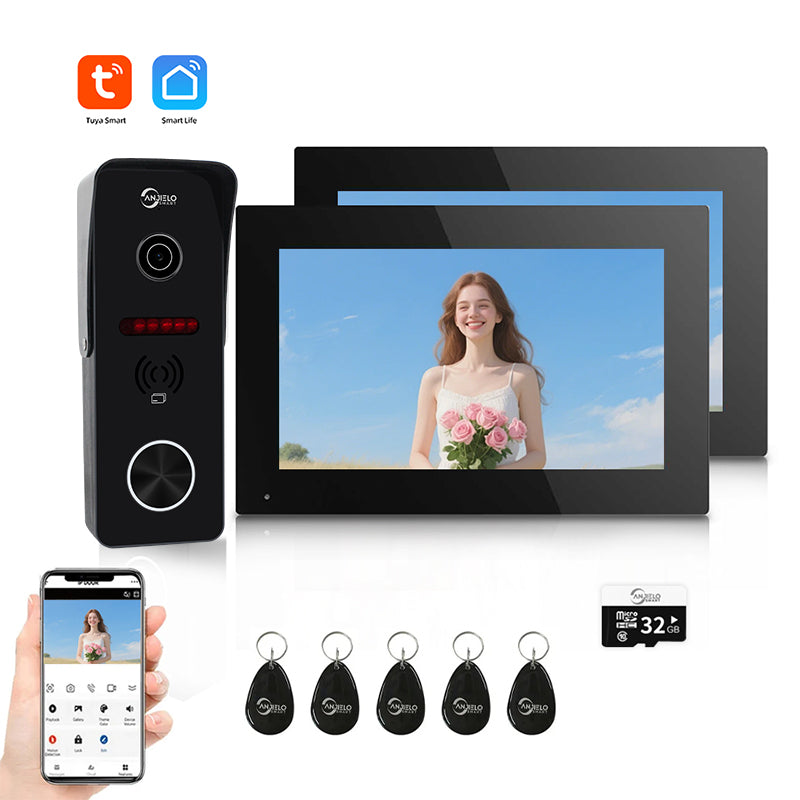 Anjielo Smart 4 Wired Video Doorbell Apartment Intercom 7 inch Touch Monitor 1080P Door Camera TUYA Smart Home Door Phone Kits 3 in 1 Unlock RFID Card for Home Villa,32G