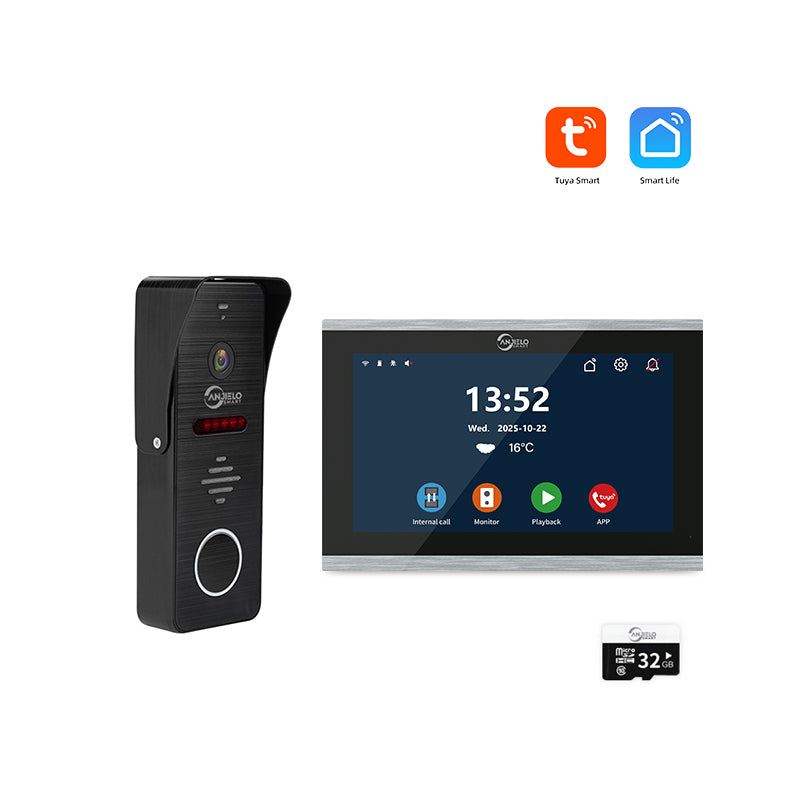 Anjielo Tuya Wifi Intercom Tuya Smart Home Wired Video Doorbell System 1080P Touch Screen 148° Doorbell Camera with Night Vision