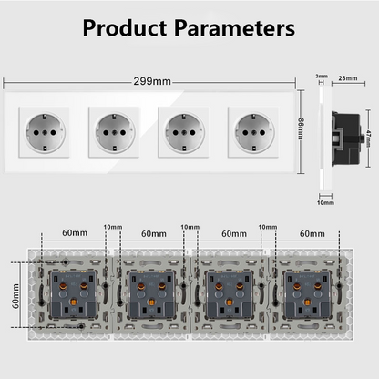 AnjieloSmart European standard 86-type integrated German-style glass panel 16A wall power socket, 299 four-way, Russia