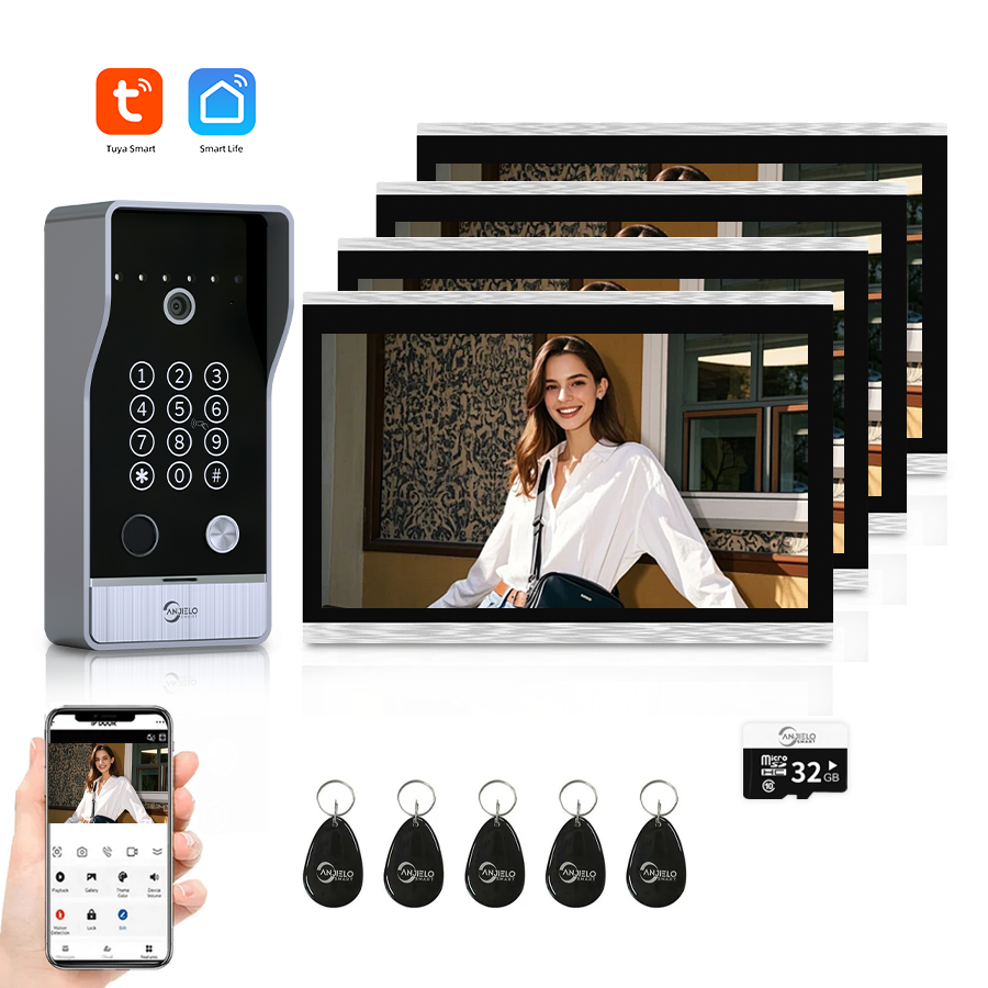 AnjieloSmart Newest Tuya Smart Wi-Fi Video Door Phone System Large Size FHD 1080P RFID Card Fingerprint Passcode Unlock for Apartments