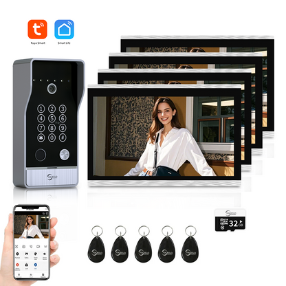 AnjieloSmart Newest Tuya Smart Wi-Fi Video Door Phone System Large Size FHD 1080P RFID Card Fingerprint Passcode Unlock for Apartments