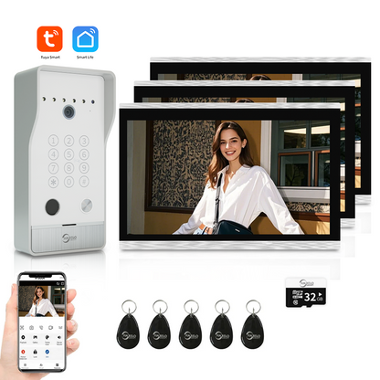 AnjieloSmart Newest Tuya Smart Wi-Fi Video Door Phone System Large Size FHD 1080P RFID Card Fingerprint Passcode Unlock for Apartments