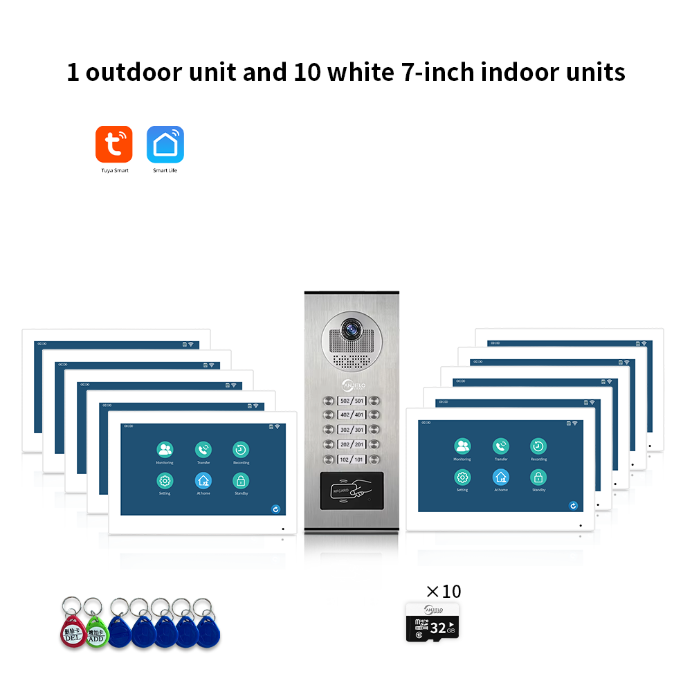AnjieloSmart Newest Building Video Intercom System Tuya Wifi 1080P with 7/10 Inch Monitor for Multi Apartment