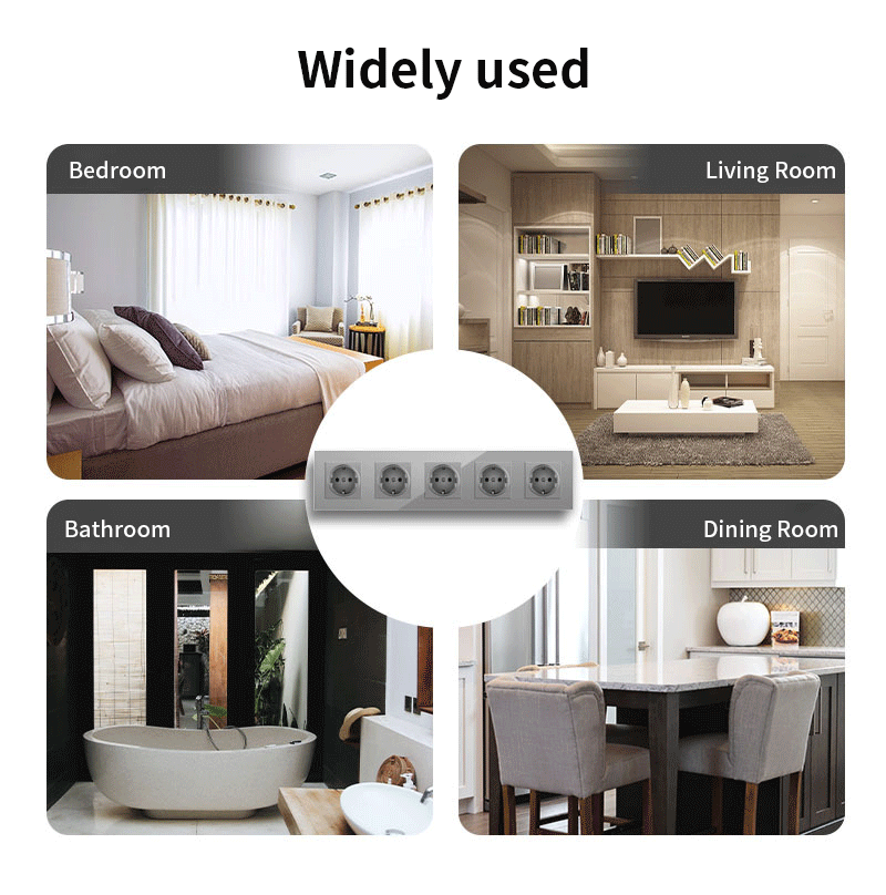 AnjieloSmart European standard 86-type German-style five-gang socket with glass panel, 16A wall power socket Russia