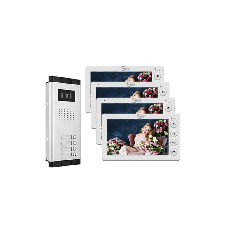 AnjieloSmart 4 Wired Video Intercom 7 Inch Monitor Video Door Intercom for2/3/4/5/6/8/10/12 Multi-Units Video Doorbell for ID Card to Unlock