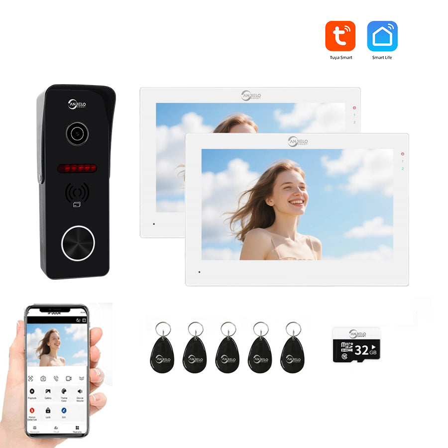 AnjieloSmart 7 Inch Monitor Wifi Smart Home Video Doorbe kit Intercom System with 1080p Monitor Rainproof Doorbell Camera