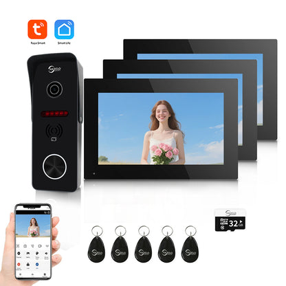 Anjielo Smart 4 Wired Video Doorbell Apartment Intercom 7 inch Touch Monitor 1080P Door Camera TUYA Smart Home Door Phone Kits 3 in 1 Unlock RFID Card for Home Villa,32G