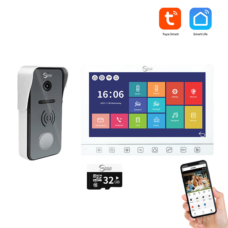 AnjieloSmart 7 Inch Touch Monitor Video Intercom System With Night Vision Motion Detection Doorbell Camera Video Doorbell System For Home