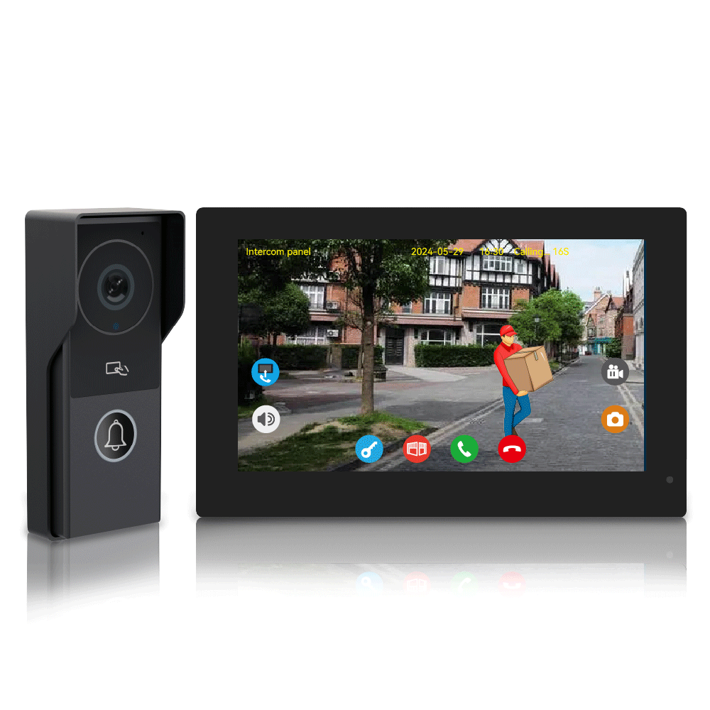 Anjielo 7 inch or 10 inch 1024x600 pixel IPS touch screen carries micro SD card with a 10-level, up to 512GB 2-wire digital video intercom kit