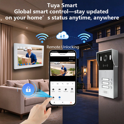 Anjielo Smart 2-Wire Multi-Tenant Video Intercom System Tuya APP Remote Unlock Wired Video Door Phone for Apartment Townhouse