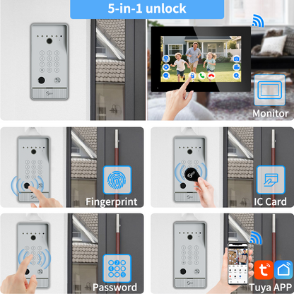 Anjielo 7/10 Inch Tuya 1080P Video Doorphone 4-Wire WiFi Smart Home Intercom System Waterproof Fingerprint Unlock