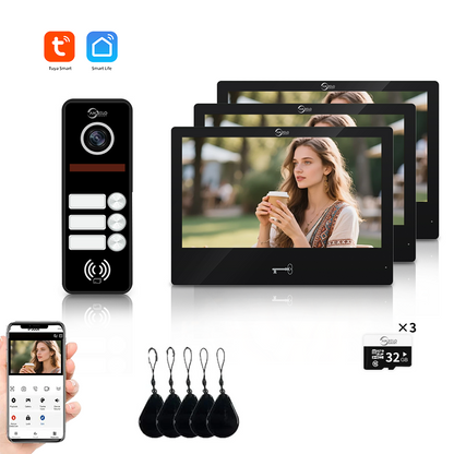 AnjieloSmart 4 Wired Tuya WiFi Anjielo Video Doorbell Intercom System - FHD 1080p Cameras with Touch Screen Monitors for Apartments