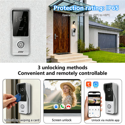 Anjielo 4-Wire Video Intercom | 7/10" Touch Screen Tuya Video Doorbell, IP65, RFID Remote Unlock, Night Vision Motion Detection