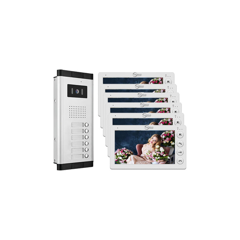 AnjieloSmart 4 Wired Video Intercom 7 Inch Monitor Video Door Intercom for2/3/4/5/6/8/10/12 Multi-Units Video Doorbell for ID Card to Unlock