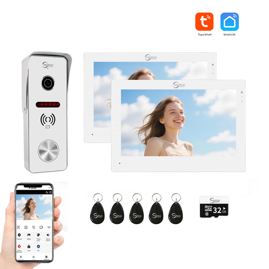 AnjieloSmart 7 Inch Monitor Wifi Smart Home Video Doorbe kit Intercom System with 1080p Monitor Rainproof Doorbell Camera