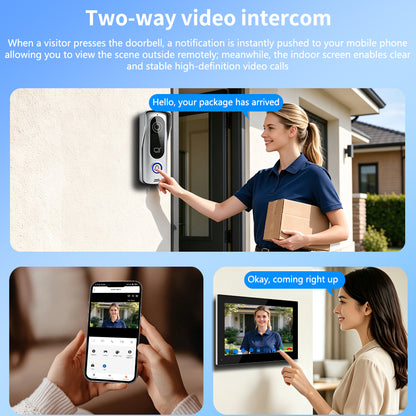 Anjielo Smart 2-Wire Two Way Audio Video Intercom System, 7/10 Inch Touch Monitor, Tuya App Remote Unlock  Home Security Door Phone