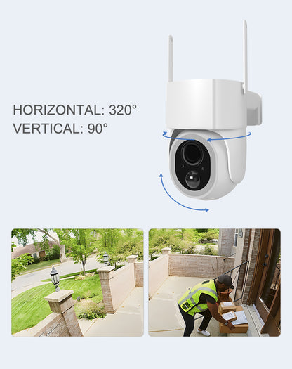 AnjieloSmart Solar Security 1.5-inch PTZ camera Camera Wireless Outdoor - 360° Full-Color Night Vision, PIR Human Detection and IP65, Works with Alexa/Google
