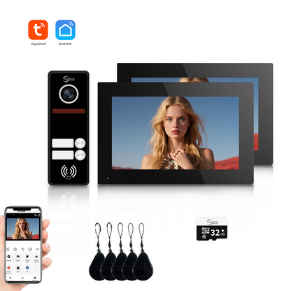 Anjielo Smart Full Touch Screen Anjielo WiFi Video Intercoms - Tuya Smart 7/10 Inch Intercom for Two Doors with 1080p Resolution and 160° Viewing Angle