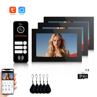 Anjielo Smart Full Touch Screen Anjielo WiFi Video Intercoms - Tuya Smart 7/10 Inch Intercom for Two Doors with 1080p Resolution and 160° Viewing Angle