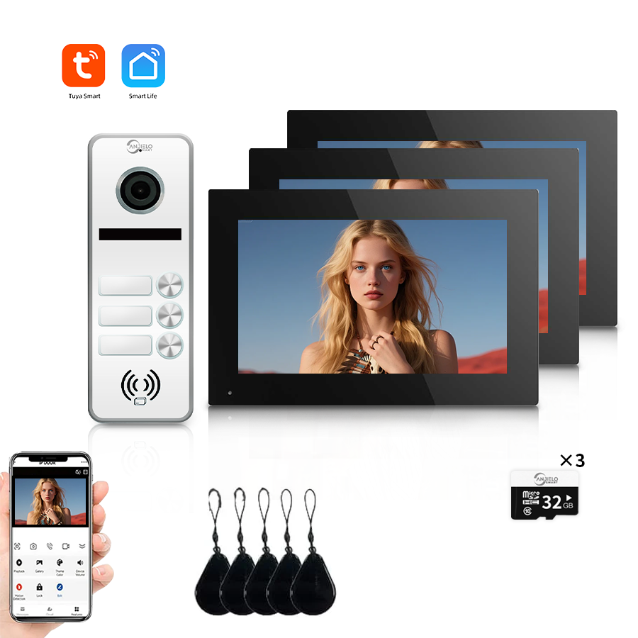 Anjielo Smart Full Touch Screen Anjielo WiFi Video Intercoms - Tuya Smart 7/10 Inch Intercom for Two Doors with 1080p Resolution and 160° Viewing Angle