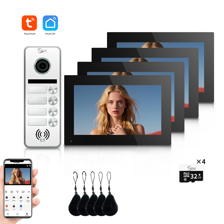 Anjielo Smart Full Touch Screen Anjielo WiFi Video Intercoms - Tuya Smart 7/10 Inch Intercom for Two Doors with 1080p Resolution and 160° Viewing Angle