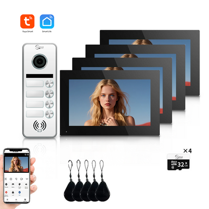 Anjielo Smart Full Touch Screen Anjielo WiFi Video Intercoms - Tuya Smart 7/10 Inch Intercom for Two Doors with 1080p Resolution and 160° Viewing Angle