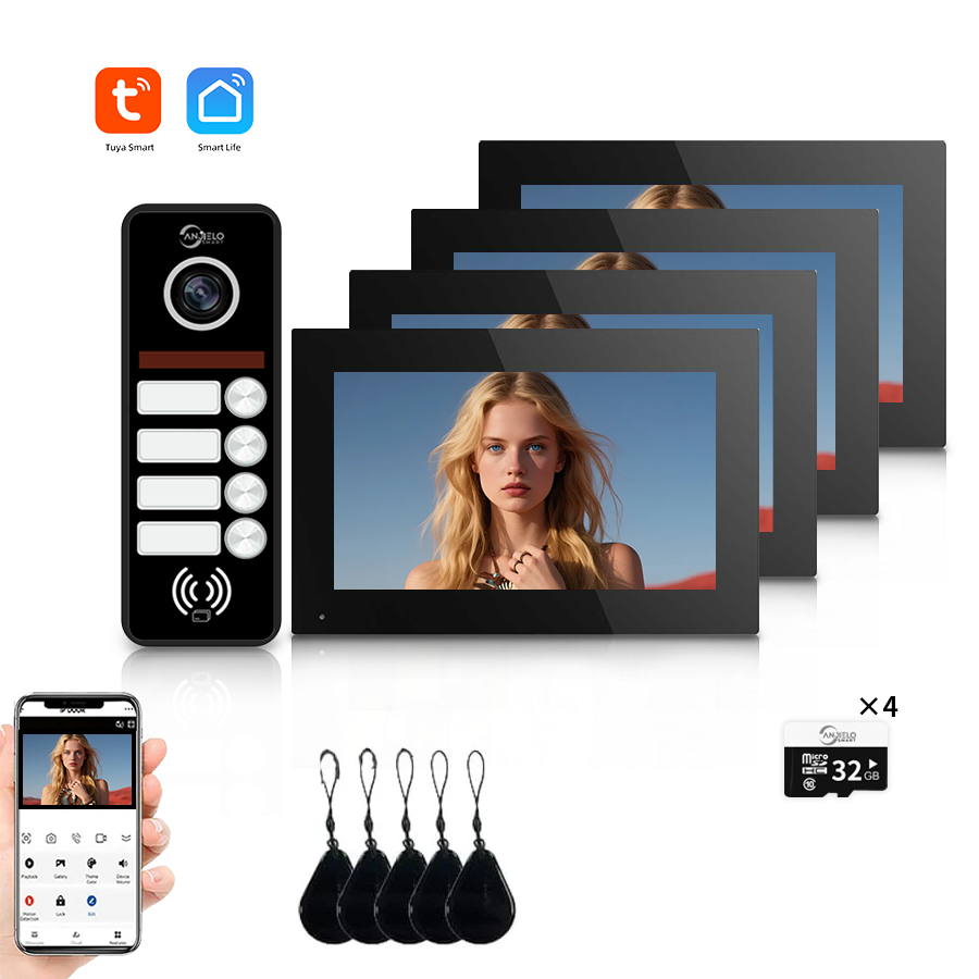 Anjielo Smart Full Touch Screen Anjielo WiFi Video Intercoms - Tuya Smart 7/10 Inch Intercom for Two Doors with 1080p Resolution and 160° Viewing Angle