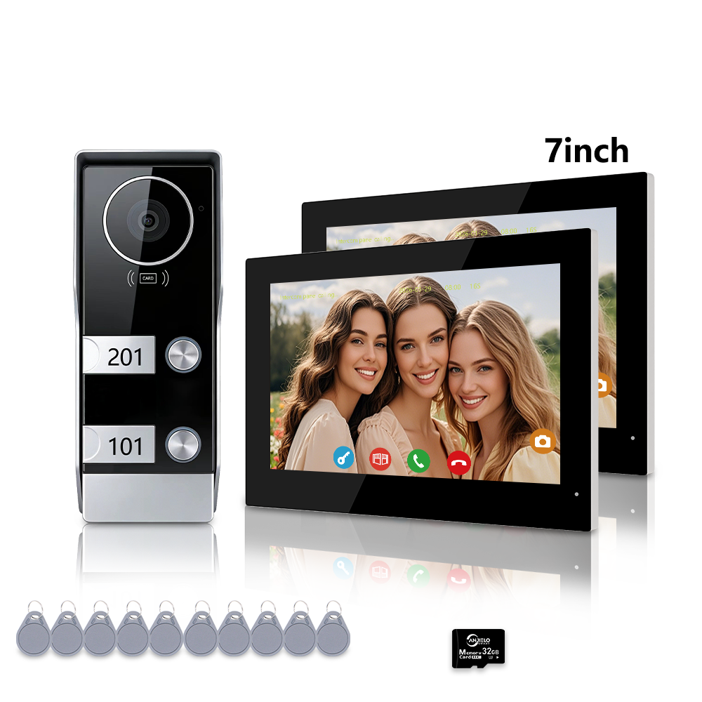 AnjieloSmart Tuya Smart 2-Wire Video Intercom System 7" HD Touch Screen for 2-4 Families