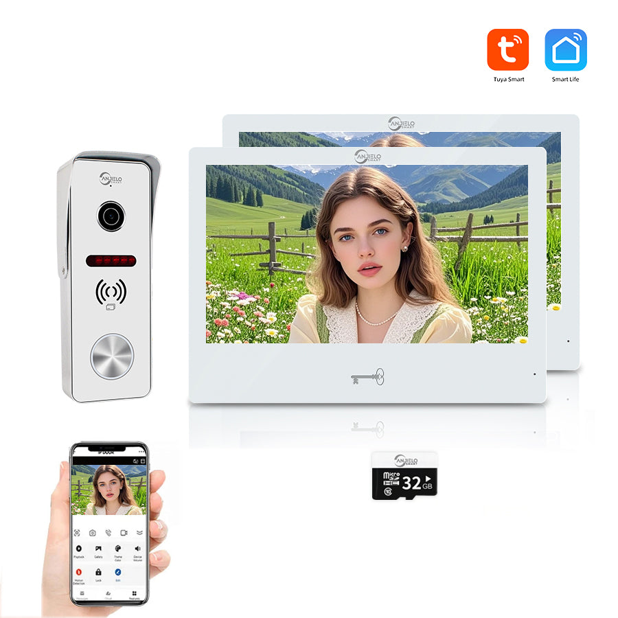 AnjieloSmart Tuya WIFI 10 inch VideoDoorbell Intercom System Access Control Camera Smart Security Device Family Apartment Electric Lock