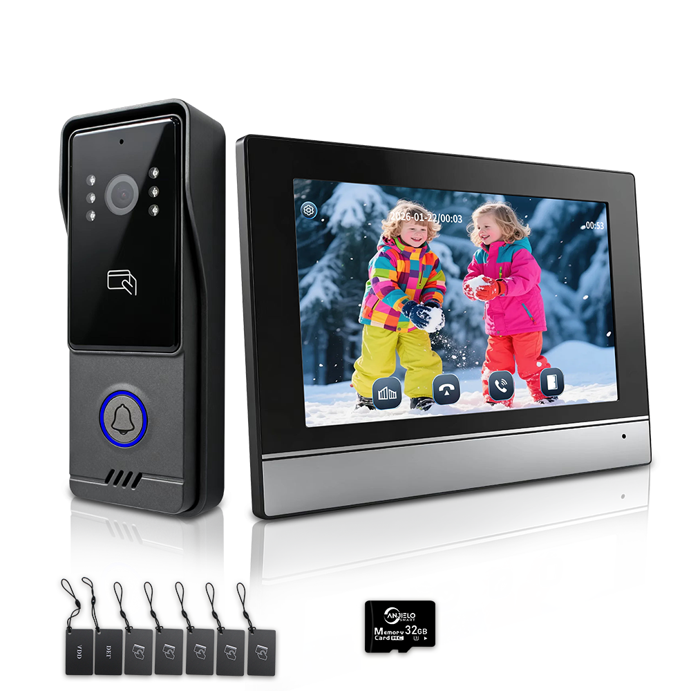 AnjieloSmart Latest Video Door Phone Access Control System - 1080P HD, IC Card & NFC Unlock, 7/10-inch Touchscreen Indoor Monitor, Tuya App Support