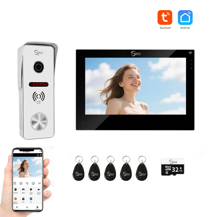 AnjieloSmart 7 Inch Monitor Wifi Smart Home Video Doorbe kit Intercom System with 1080p Monitor Rainproof Doorbell Camera