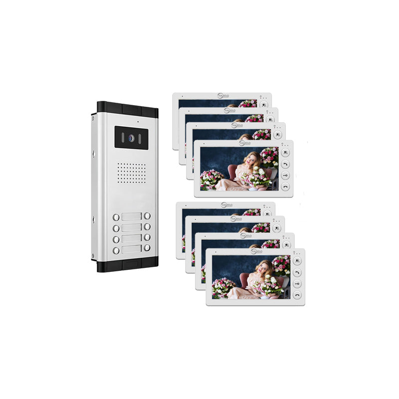 AnjieloSmart 4 Wired Video Intercom 7 Inch Monitor Video Door Intercom for2/3/4/5/6/8/10/12 Multi-Units Video Doorbell for ID Card to Unlock