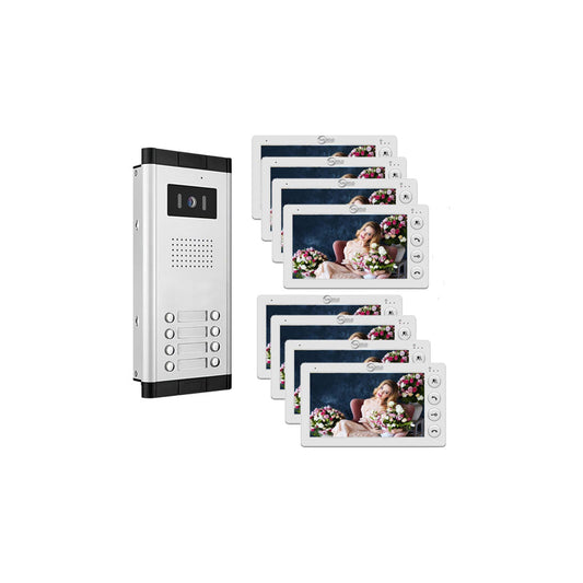 AnjieloSmart 4 Wired Video Intercom 7 Inch Monitor Video Door Intercom for2/3/4/5/6/8/10/12 Multi-Units Video Doorbell for ID Card to Unlock