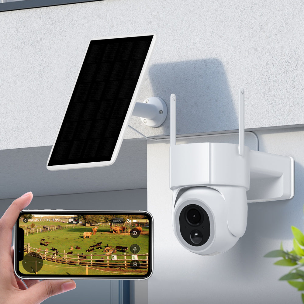 AnjieloSmart Solar Security 1.5-inch PTZ camera Camera Wireless Outdoor - 360° Full-Color Night Vision, PIR Human Detection and IP65, Works with Alexa/Google