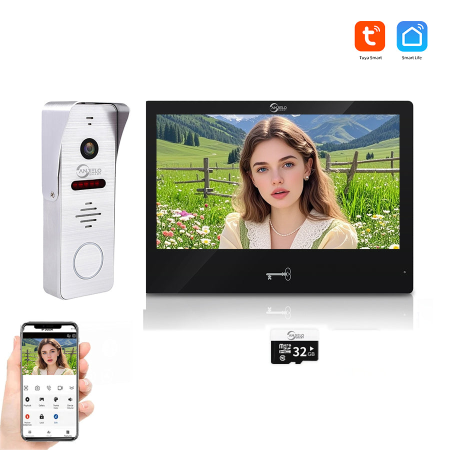 AnjieloSmart Tuya 10 Inch Touch Screen Indoor Surveillance 1080P 160° Wide Angle Doorbell Camera Video Intercom System for Villa