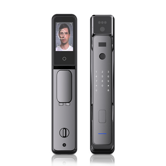 AnjieloSmart door lock 3D facial recognition/remote video intercom/temporary password/indoor large screen display/anti-theft alarm for Smart Home