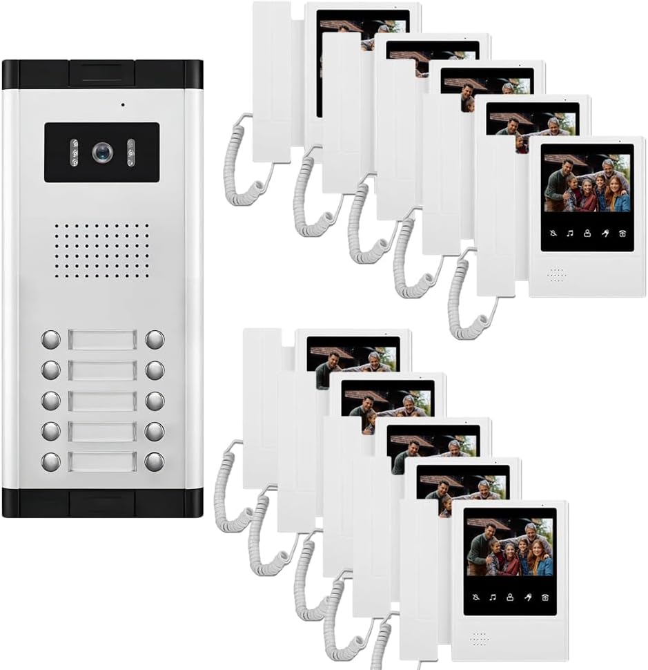 Multi-family Apartment Intercom System 2/3/4/6/8/10/12 Units 4.3 Inch Monitor Indoor Outdoor Video Doorbell ID Card Unlock