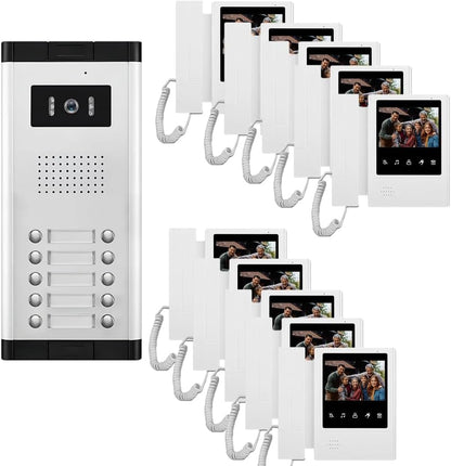 Multi-family Apartment Intercom System 2/3/4/6/8/10/12 Units 4.3 Inch Monitor Indoor Outdoor Video Doorbell ID Card Unlock