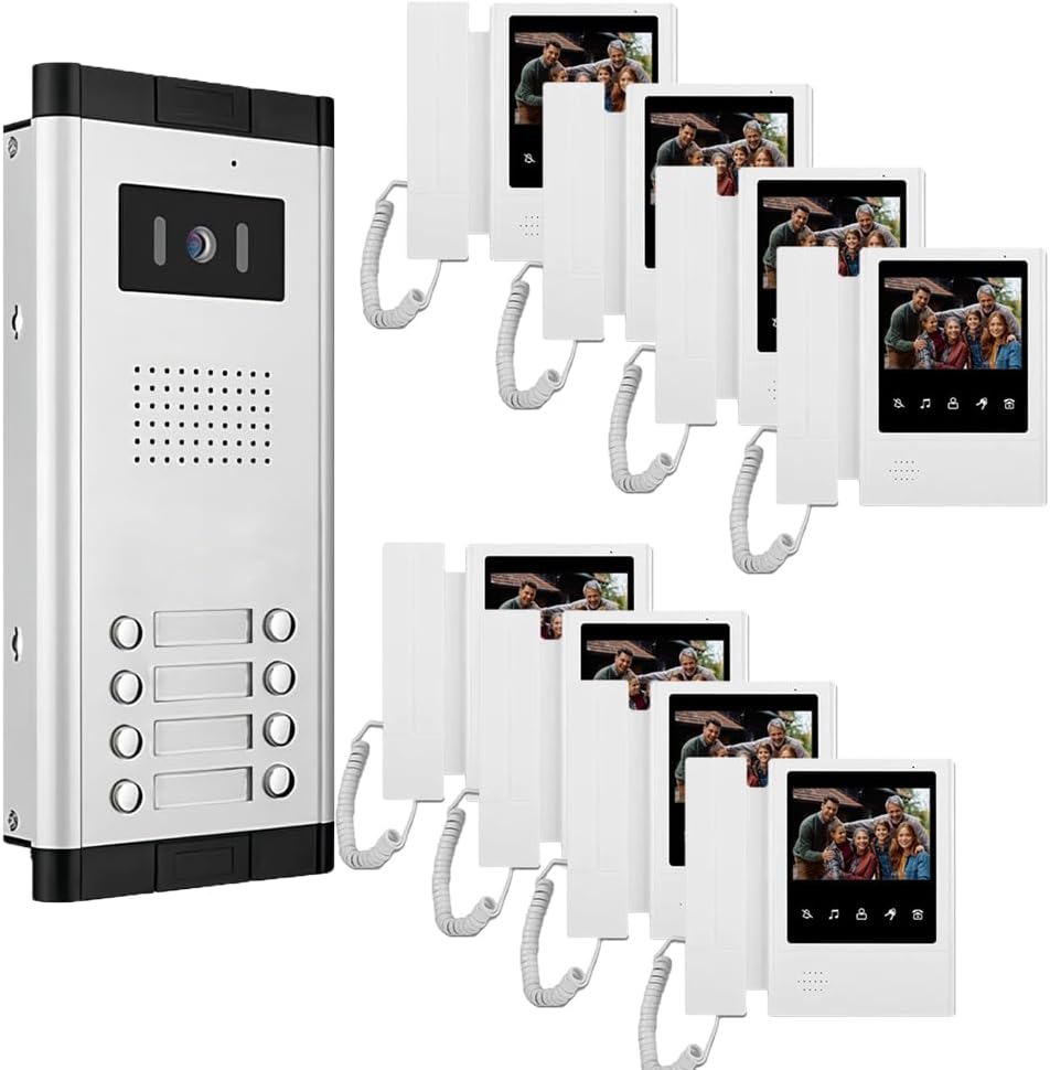 Multi-family Apartment Intercom System 2/3/4/6/8/10/12 Units 4.3 Inch Monitor Indoor Outdoor Video Doorbell ID Card Unlock