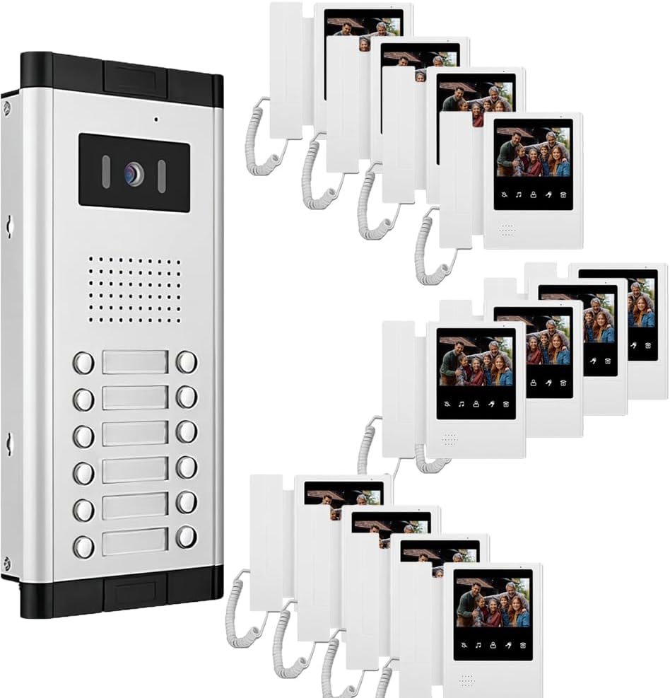 Multi-family Apartment Intercom System 2/3/4/6/8/10/12 Units 4.3 Inch Monitor Indoor Outdoor Video Doorbell ID Card Unlock