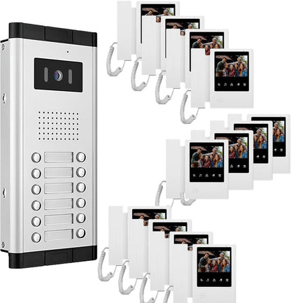 Multi-family Apartment Intercom System 2/3/4/6/8/10/12 Units 4.3 Inch Monitor Indoor Outdoor Video Doorbell ID Card Unlock