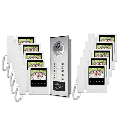 Anjielo 4.3'' Home TFT Wired Video Intercom Doorbell System RFID Camera with 3 Monitor+Exit Button+ Electric Lock + Door Access System