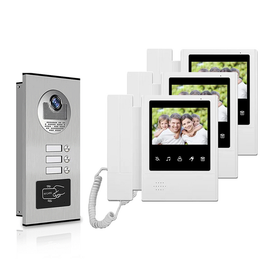 Anjielo 4.3'' Home TFT Wired Video Intercom Doorbell System RFID Camera with 3 Monitor+Exit Button+ Electric Lock + Door Access System