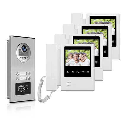 Anjielo 4.3'' Home TFT Wired Video Intercom Doorbell System RFID Camera with 3 Monitor+Exit Button+ Electric Lock + Door Access System