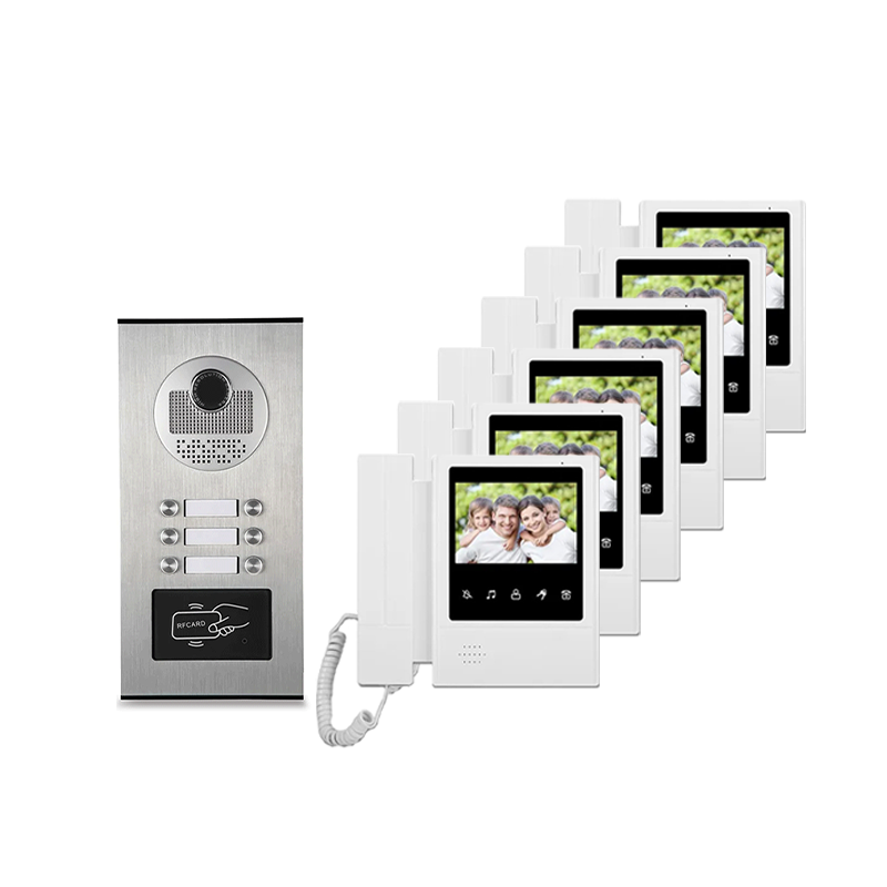 Anjielo 4.3'' Home TFT Wired Video Intercom Doorbell System RFID Camera with 3 Monitor+Exit Button+ Electric Lock + Door Access System